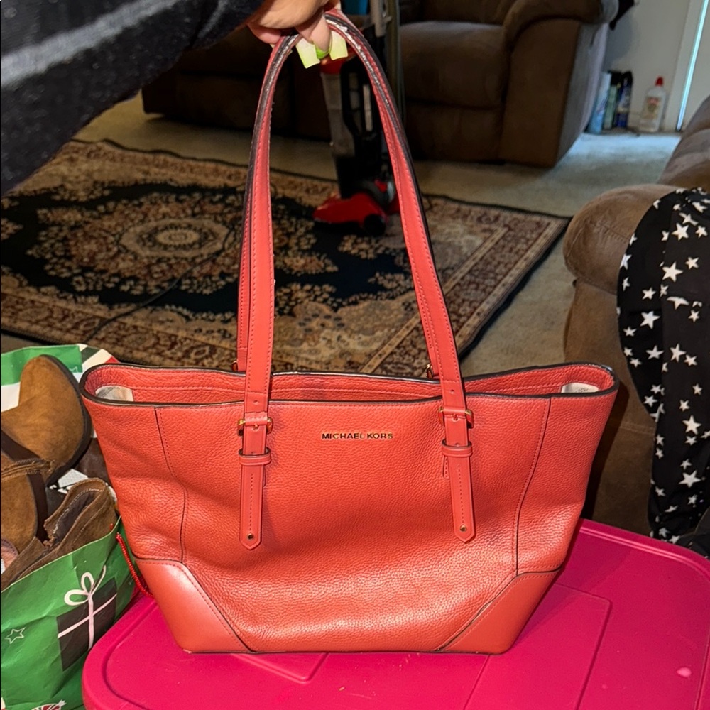 Michael Kors Orange Textured Leather Tote